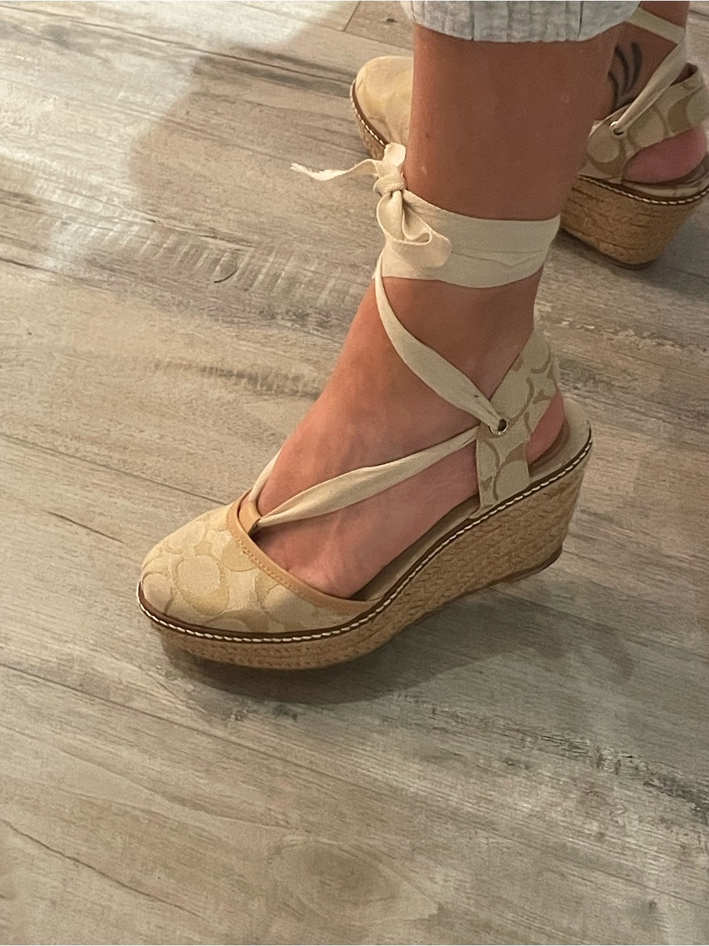 Coach Cream Espadrille Wedge Ankle-Tie Sandals - Picture 2 of 3